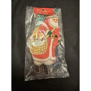 Vtg 7” Santa Claus Ornament Embroidered Fabric Eden’s Christmas Co